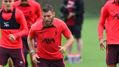 James Milner of Liverpool during training in Kirkby. Getty