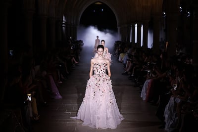Zuhair Murad's collection captures the fragile beauty of nature transformed through couture. AFP