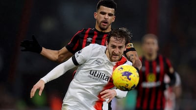 Luton Town captain Tom Lockyer in action during the game against Bournemouth at the Vitality Stadium on December 16, 2023. AP