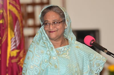 Sheikh Hasina being sworn in for her fourth spell as Bangladesh's prime minister last week. Munir Uz Zaman / AFP