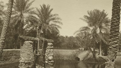 A spring pool and water lifting device in Al Ahsa Oasis, photographed by George Rendel in 1937. Getty Images