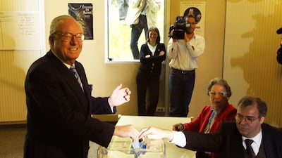 Jean Marie Le Pen casts his vote near Paris in 2002, the year he lost out to Jacques Chirac in the run-off for the presidential election. Getty Images
