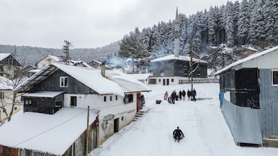 Sledging at Lake Abant National Park, Bolu district, in north-west Turkey. EPA