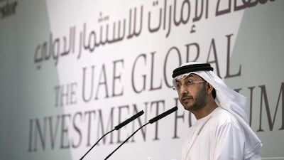 Abdullah Al Saleh, the undersecretary of the UAE Ministry of Economy, delivers his keynote address at the 6th Annual Global UAE Investment Forum. Silvia Razgova / The National