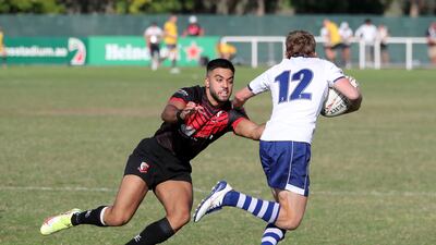 Players in action during the Gulf Under 19 boys cup semi-final 2 match between Dubai English Speaking College (black) vs Jumeirah English Speaking School.