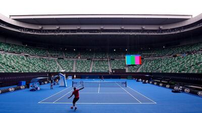 Andy Murray and Stan Wawrinka hit together during a training session on Rod Laver Arena. David Gray / Reuters