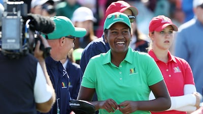 Maya Gaudin competes during the Drive, Chip and Putt Championship at Augusta National Golf Club. Getty