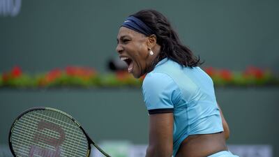 Serena Williams reacts during her win over Yulia Putintseva at the WTA Indian Wells tournament on Sunday. Mark J Terrill / AP / March 13, 2016