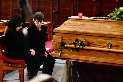 Fairuz and Rima at Ziad's funeral at a church in Bikfaya. EPA