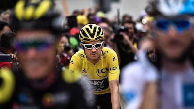 Thomas rides during the last stage of the tour. AFP