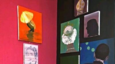 A collection of Rahmanian's paintings in his home studio in Barsha, Dubai. Jeff Topping / The National