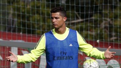 Real Madrid striker Cristiano Ronaldo gestures during a training session. Javier Lizon / EPA