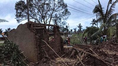 Residents survey the damage in Nacate village, south of Macomia, Mozambique, following the destruction by Cyclone Kenneth. Heavy rains from a powerful cyclone lashed northern Mozambique on, sparking fears of flooding as aid workers arrived to assess the damage, just weeks after the country suffered one of the worst storms in its history. AFP