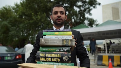 A member of the defence team representing Christian mother Asia Bibi on death row for blasphemy, in Islamabad on October 8, 2018. AFP
