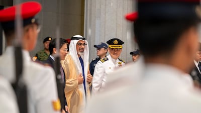 Sheikh Khaled received a welcoming ceremony at Singapore’s Parliament House