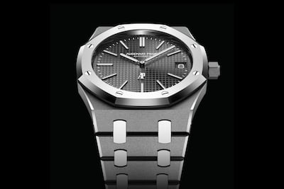 The steely Audemars Piguet Royal Oak ‘Jumbo’ 15202XT has a slate tapisserie dial. Photo: Audemars Piguet