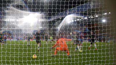 Crystal Palace's Belgian striker Michy Batshuayi scores his team's second goal in a 3-2 defeat to West Ham. AFP