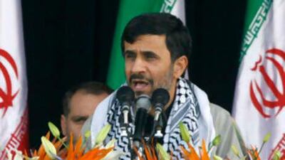 The Iranian president Mahmoud Ahmadinejad delivers a speech in a military parade ceremony just outside Tehran, Iran on Sept 21 2008.
