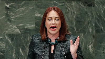 United Nations general Assembly President Maria Fernanda Espinosa Garces speaks during the General Debate of the General Assembly of the United Nations at United Nations Headquarters. EPA