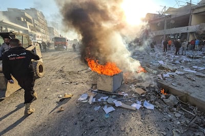 Rescuers at the site of an Israeli attack in Tyre, Lebanon. AFP