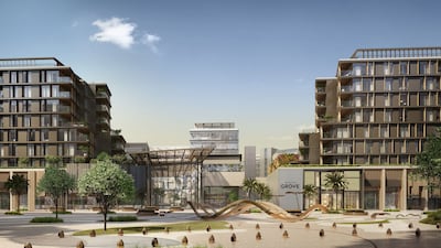 A rendering of Saadiyat Grove, set to include retail, signature dining, luxury hotels, wellness and longevity centres, residences and premium office space. Photo: Aldar