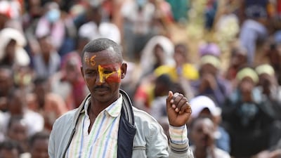 An Ethiopian refugee attends a celebration of the 46th anniversary of the Tigray People's Liberation Front at Um Raquba refugee camp in Gedaref, eastern Sudan. AFP