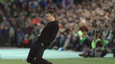 Barcelona coach Luis Enrique reacts during his team's 0-0 draw with Villanovense on Wednesday night in the Copa del Rey. Cristina Quicler / AFP / October 28, 2015