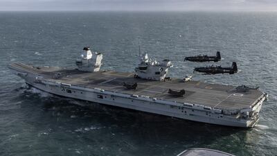 HMS Queen Elizabeth in the Irish sea near Anglesey last month. PA
