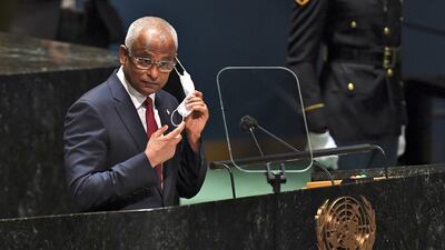 Maldives President Ibrahim Mohamed Solih gets ready to address the annual UN General Assembly. AP Photo