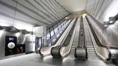 New incline lifts at a Crossrail station in London were cheaper to install and should save on power compared with vertical lifts. Photo: Crossrail