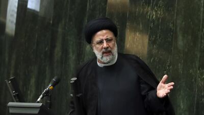 Iranian President Ebrahim Raisi defends his proposed Cabinet in Parliament in Tehran on Wednesday. EPA