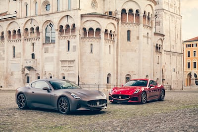 The new Maserati GranTurismo retains its sensuous, long-bonnet silhouette while feeling fresh enough to stand out on Dubai’s supercar-crowded streets. Photo: Maserati