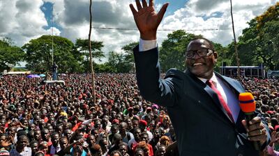 Former opposition Malawi Congress Party leader and now president, Lazarus Chakwera, addresses supporters after a court annulled the May 2019 presidential vote that declared Peter Mutharika a winner. Reuters