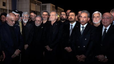 Iraqi Prime Minister Ali Al Zaidi, centre right, in Najaf with Iranian President Masoud Pezeshkian, centre left, Iraqi Foreign Minister Fuad Hussein, right. Reuters