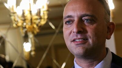 Joseph Braude, the founder of the Centre for Peace Communications, speaks at a conference in Erbil, the capital of northern Iraq's autonomous Kurdistan region.