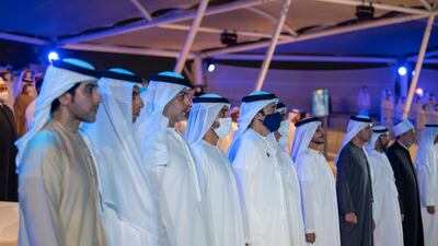 Sheikh Saif bin Zayed, Deputy Prime Minister and Minister of Interior; Sheikh Abdullah bin Zayed, Minister of Foreign Affairs and International Co-operation; Sheikh Tahnoon bin Mohamed, Ruler's Representative in Al Ain Region; Sheikh Hazza bin Zayed, Vice Chairman of the Abu Dhabi Executive Council; Sheikh Hazza bin Tahnoon, undersecretary to the Ruler's Representative in Al Ain Region; Sheikh Khaled bin Zayed, Chairman of the Board of Zayed Higher Organisation for Humanitarian Care and Special Needs; Sheikh Omar bin Zayed, Deputy Chairman of the Board of Trustees of Zayed bin Sultan Al Nahyan Charitable and Humanitarian Foundation; Sheikh Issa bin Zayed; Sheikh Maktoum bin Hamad Al Sharqi; and Dr Ahmed Al Tayeb, Grand Imam of Al Azhar Mosque. Photo: Mohamed Al Hammadi / Ministry of Presidential Affairs