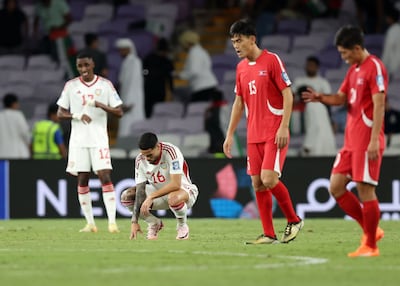 Marcus Meloni of UAE looks dejected after the draw against North Korea. Chris Whiteoak / The National