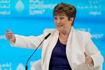 IMF Managing Director Kristalina Georgieva speaks during the World Government Summit at the Dubai Expo 2020. Ebrahim Noroozi / AP