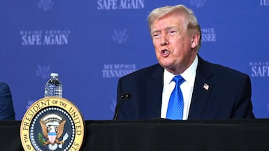 MEMPHIS, TENNESSEE - MARCH 23: U. S. President Donald Trump speaks during a Memphis Safe Task Force roundtable on March 23, 2026 in Memphis, Tennessee. This is Trump's first visit to Memphis since his administration implemented the task force in September of 2025. Roberto Schmidt / Getty Images / AFP (Photo by ROBERTO SCHMIDT / GETTY IMAGES NORTH AMERICA / Getty Images via AFP)