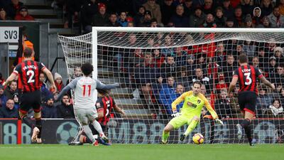 Salah scores Liverpool's second goal. Reuters
