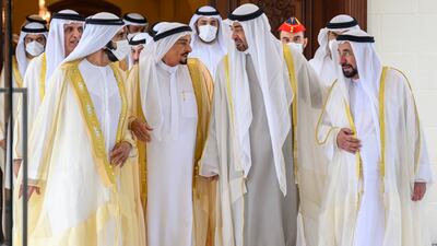 The President, Sheikh Mohamed, receives rulers of the Emirates and congratulates them on the occasion of the Eid Al Adha this month. Photo: Presidential Court