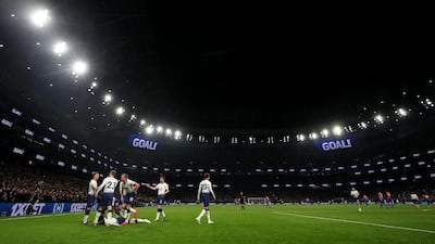 The Tottenham Hotspur Stadium celebrates seeing their first goal. Getty