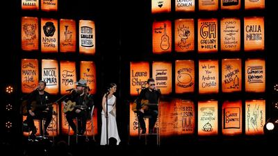 Brothers Osborne, Maren Morris and Eric Church perform 'Tears in Heaven' during the in memoriam tribute. Lucas Jackson / Reuters