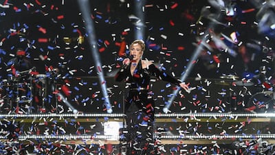 Adele performs on stage in Hyde Park in the UK capital, London. Getty