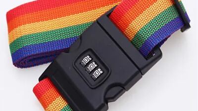 This rainbow-coloured suitcase strap adds an extra layer of security. Dh61, www.lightinthebox.com Photo: Lightinthebox