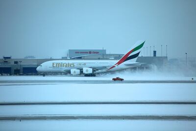 An Emirates A380 lands in the snow. Courtesy Flickr / Wytze van de Belt