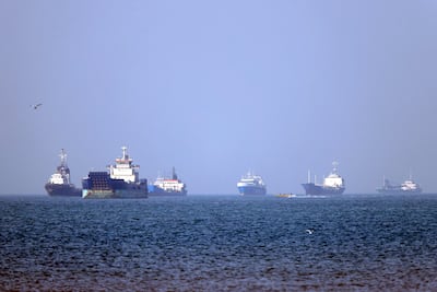 Ships anchored in the Strait of Hormuz off Bandar Abbas in southern Iran. AFP
