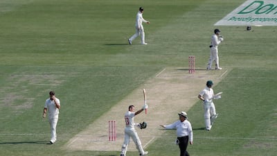 Marnus Labuschagne celebrates after reaching his century. Getty