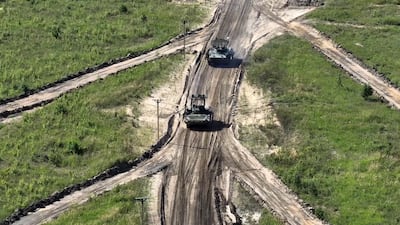 The Russian defence ministry posted a video showing heavy military equipment taking part in the drills