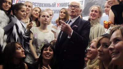 Pierre Cardin with students of Design and Technology Moscow State University in Moscow, Russia, in June 2011. EPA